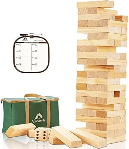 ApudArmis Giant Tumble Tower (Stack From 2Ft To Over 4.2Ft), 54 PCS Pine Wooden Stacking Timber Game With 1 Dice Set - Classic Block Giant Outdoor Game For Teens Adults Family (Gray) 9 ApudArmis Giant Tumble Tower (Stack From 2Ft To Over 4.2Ft), 54 PCS Pine Wooden Stacking Timber Game With 1 Dice Set - Classic Block Giant Outdoor Game For Teens Adults Family (Gray) - Image 7