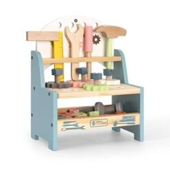 ROBUD Mini Wooden Play Tool Workbench Set For Kids Toddlers - Construction Toys Gift For 18 Months 2 3 4 5 Years Old Boys Girls