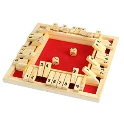 PAPABA Shut The Box Dice Game 4-Sided Wooden Board Table Math Game Tabletops Toy With 2 Dice For Kids Adults Learning Numbers Strategy Risk Management