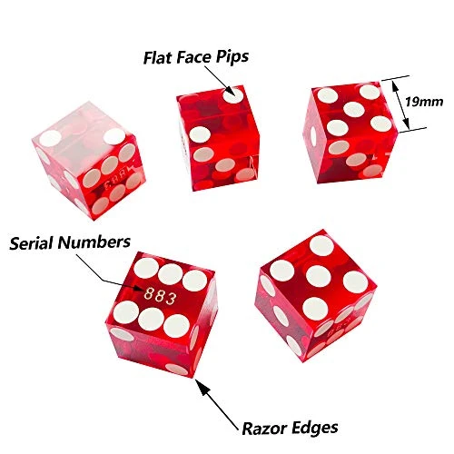 Yuanhe Set Of 5 Grade AAA Precision 19mm Serialized Casino Dice With Razor Edges And Corners - Red … 5 Yuanhe Set Of 5 Grade AAA Precision 19mm Serialized Casino Dice With Razor Edges And Corners - Red … - Image 3