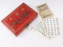 Hiawbon Portable Chinese Family Mahjong Travel Set With 144 Mini Tiles,2 Pcs Dice & Leather Carrying Case Box For Travel Party,Set A -Folkmanis Toys Shop 41vB4Rm8szS