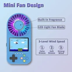 Joseky Handheld Game Console With Mini Fan, 500 Retro Video Games Player LED Light Fan Portable Handheld Desktop Game Console For Kids Adults (Blue) -Folkmanis Toys Shop 41w7FgMGiUL