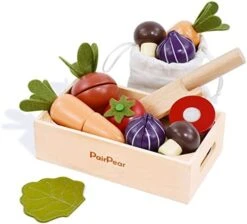 PairPear Wooden Play Food Cutting Fruit Set - Wooden Toys For Toddlers Toy Food Play Kitchen Accessories -Folkmanis Toys Shop 41wCh9PS TL. AC