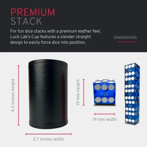 Luck Lab Black Leather Dice Stacking Cup With 5 Serialized Razor Edge 19 Mm Casino Dice - Pro Straight Cup For Stacking And Magic Tricks (Blue Dice) 6 Luck Lab Black Leather Dice Stacking Cup With 5 Serialized Razor Edge 19 Mm Casino Dice - Pro Straight Cup For Stacking And Magic Tricks (Blue Dice) - Image 4