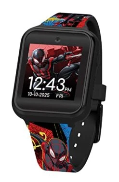Accutime Spiderman Kids Black Educational Learning Touchscreen Smart Watch Toy For Girls, Boys, Toddlers - Selfie Cam, Learning Games, Alarm, Calculator, Pedometer & More (Model: SPD4807AZ)