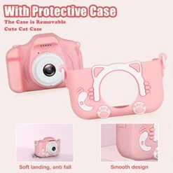 Vasttron Camera Toys For Kids 3 4 5 6 7 8 9 10 11 12 Years - Girls Boys Gift Digital Selfie Cameras Toddler Pink/Blue Cute Cat Camcorder Video Game Tools Children Electronics Toy With 32GB SD Card -Folkmanis Toys Shop 41wllCMOctL