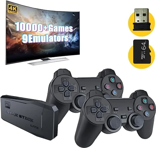 Wireless Retro Game Console,Retro Game Stick,Nostalgia Stick Game,4K HDMI Output,Plug And Play Video Game Stick Built In 10000+ Games,9 Classic Emulators, With Dual 2.4G Wireless Controllers(64G) 3 Wireless Retro Game Console,Retro Game Stick,Nostalgia Stick Game,4K HDMI Output,Plug And Play Video Game Stick Built In 10000+ Games,9 Classic Emulators, With Dual 2.4G Wireless Controllers(64G)