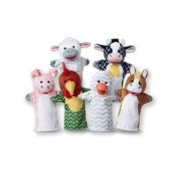 Melissa & Doug Barn Buddies Hand Puppets, Set Of 6 (Cow, Sheep, Horse, Duck, Chicken, Pig) , Multicolor