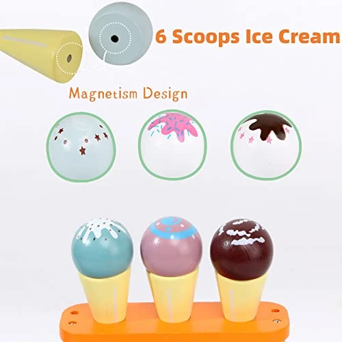 Wooden Ice Cream Toy Play Set, Ice Cream Truck Shop Stand Toys For Toddlers, Montessori Play Kitchen Accessories Wooden Food Set For Kids, Pretend Play For Toddlers 4 Wooden Ice Cream Toy Play Set, Ice Cream Truck Shop Stand Toys For Toddlers, Montessori Play Kitchen Accessories Wooden Food Set For Kids, Pretend Play For Toddlers - Image 2