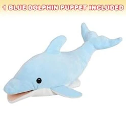 ArtCreativity Blue Dolphin Hand Puppet, Soft Plush Puppet For Kids, Cute Dolphin Toys For Boys And Girls, Aquatic Theme Party Decoration, Great Birthday Gift