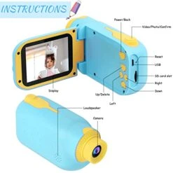 YTETCN Kids Camcorder - Kids Video Camera With 32 GB SD Card, 1080P HD Camera Digital Camcorder Toys For Kids Age 3-8, Birthday & Christmas Gifts For 3 4 5 6 7 8 Years Old (Blue) -Folkmanis Toys Shop 41zGmD8MnzL