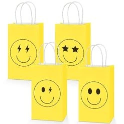 16PCS Smile Face Gift Paper Bags Smile Face Party Supplies Preppy Party Favors Bags Yellow Smile Face Party Goodie Bags Preppy Party Decor Party Decorations For Bachelorette Birthday Baby Shower Dinner Party