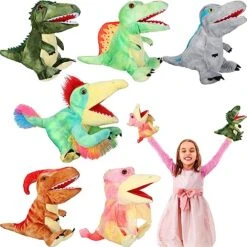 Wettarn 6 Pieces Dinosaur Hand Puppets Plush Stuffed Animals Puppet Soft Dinosaur Toys Dinosaurs Plush Toys Interactive For Boys And Girls Storytelling Role Playing Stage Performance