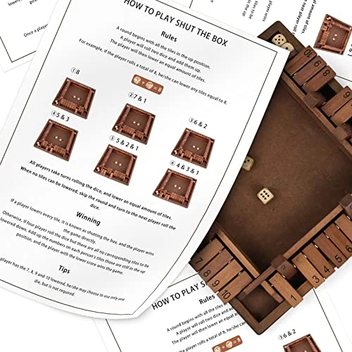 Shut The Box Game Wooden 4 Player, Classic Board Game For Kids & Adults, Educational Math Learning Toy, Table Dice Game For The Party Family Or Bar - 12 Inch With 8 Dice 8 Shut The Box Game Wooden 4 Player, Classic Board Game For Kids & Adults, Educational Math Learning Toy, Table Dice Game For The Party Family Or Bar - 12 Inch With 8 Dice - Image 6