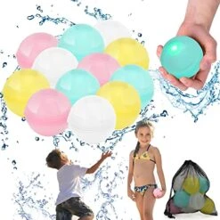 12 PCS Reusable Water Balloons Quick Fill，Biupky RGB Glowing Silicone Water Balloons Self Sealing Water Bomb Summer Fun Outdoor Water Pool Toys Games Party Supplies For Kids Adults