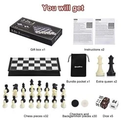 QuadPro 3 In 1 Magnetic Chess Checkers Backgammon Board Game Set With Folding Board Travel Games For Kids And Adults (Chess: Black & White) -Folkmanis Toys Shop 510qdo7Q9TL
