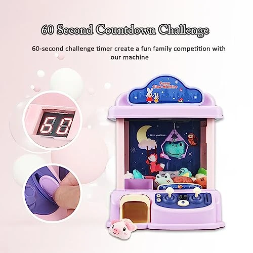 Mini Claw Machine For Kids Handheld Vending Machines With 20 Plush Toys Capsule Claw Game Prizes Gift Purple Electronic Toys For Girls Boys Volume Control, 60 Seconds Countdown, 2 Power Modes 6 Mini Claw Machine For Kids Handheld Vending Machines With 20 Plush Toys Capsule Claw Game Prizes Gift Purple Electronic Toys For Girls Boys Volume Control, 60 Seconds Countdown, 2 Power Modes - Image 4
