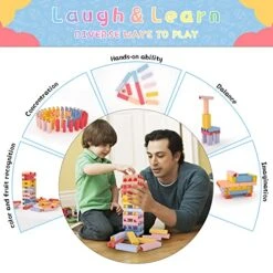 Gentle Monster Wooden Stacking Board Games, 54 Pcs Fruit Colored Tower Building Blocks Games For Kids, Wood Balancing Blocks Montessori Toy Gift For Boys Girls -Folkmanis Toys Shop 510zg7ilXoL