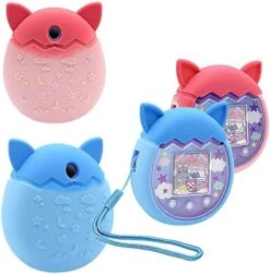 JIBIACB Silicone Cover For Tamagotchi Pix Virtual Pet Game Machine,Silicone Protective Case With Finger Lanyard For Tamagotchi Pix,Pet Mini Toy (2,Pink+Blue) -Folkmanis Toys Shop 5115k922xAL. AC