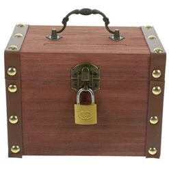 Vintage Treasure Chest Wood Piggy Bank Rustic Small Wooden Box Decorative Coin Bank Money Saver Storage Box With Lock Jewelry Box For Wedding Home Decor Jewelry Storage Organizer