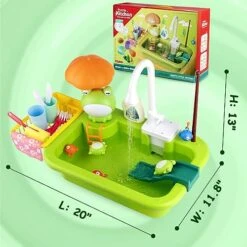Play Sink With Running Water,Kids Electric Play Kitchen Sink Toys,Toddler Kitchen Sink Toy,Pool Floating Fishing Toys For Water Play-Green -Folkmanis Toys Shop 511gVxVNo1L