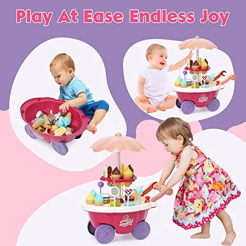 36PCS Ice Cream Toys Candy Cart Kids Play House Toys With Candy Ice Cream Lollipop Chocolate Large Storage Music Rrotatable Pretend Play Early Educational Toy Gift For Toddler Boys Girls 3+ Years Old 7 36PCS Ice Cream Toys Candy Cart Kids Play House Toys With Candy Ice Cream Lollipop Chocolate Large Storage Music Rrotatable Pretend Play Early Educational Toy Gift For Toddler Boys Girls 3+ Years Old - Image 5