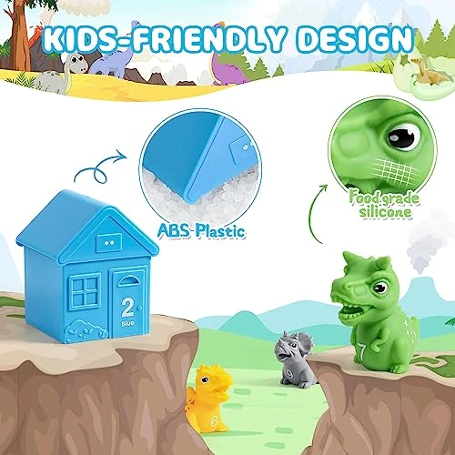 DINOTRONIC 20 Pcs Learning Toy For Toddlers 1 2 3 Year Old,Montessori Toys With Dinosaur Finger Puppets & Stacking House,Counting & Matching & Sorting Fine Motor Games,Toys For 1+ Year Old Baby 8 DINOTRONIC 20 Pcs Learning Toy For Toddlers 1 2 3 Year Old,Montessori Toys With Dinosaur Finger Puppets & Stacking House,Counting & Matching & Sorting Fine Motor Games,Toys For 1+ Year Old Baby - Image 6