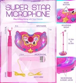 Mozlly Super Star Playset Karaoke For Kids - Pink Microphone With Adjustable Mic Stand, Buit-in Jack & Speaker For MP3 Player, Play And Sing Along With Music & Lights, Karaoke Entertainment For Kids 9 Mozlly Super Star Playset Karaoke For Kids - Pink Microphone With Adjustable Mic Stand, Buit-in Jack & Speaker For MP3 Player, Play And Sing Along With Music & Lights, Karaoke Entertainment For Kids -Folkmanis Toys Shop 51222WdseGL