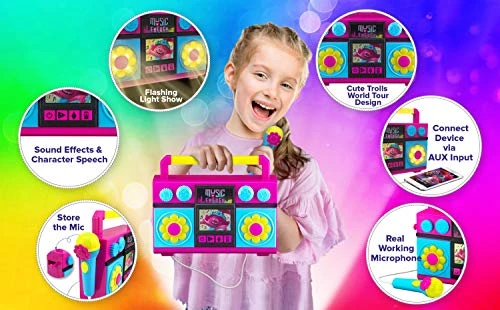 EKids Trolls World Tour Sing Along Boom Box Speaker With Microphone For Fans Of Trolls Toys For Girls, Kids Karaoke Machine With Built In Music And Flashing Lights 4 EKids Trolls World Tour Sing Along Boom Box Speaker With Microphone For Fans Of Trolls Toys For Girls, Kids Karaoke Machine With Built In Music And Flashing Lights - Image 2