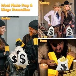 Liliful 100 Fake Gold Coin 6 Fake Gold Bar Replica 6.5 Inch Brick 6 Canvas Drawstring Bag Pouch Bullion Glittering Movie Prop For Stage Decoration Pirate Costume Party Supplies Paper Weight Door Stop -Folkmanis Toys Shop 512SOVnxEAL