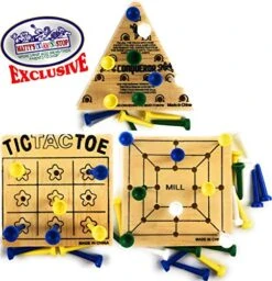 Matty's Toy Stop Deluxe Classic Peg Games Wood Puzzles (Baseball, Basketball, Bowling, Conqueror, Football, Golf, Mill & Tic Tac Toe) Gift Set Bundle With Bonus Storage Bag - 8 Pack -Folkmanis Toys Shop 512asvAA9pL