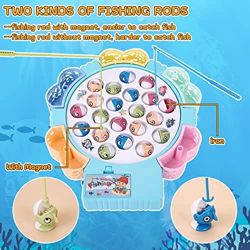 Magnetic Fishing Game Toys, Rotating Board Game With Music Including 21 Fishes And 5 Fishing Poles, Party Game Toys For Kids Age 3 4 5 6 7 And Up 6 Magnetic Fishing Game Toys, Rotating Board Game With Music Including 21 Fishes And 5 Fishing Poles, Party Game Toys For Kids Age 3 4 5 6 7 And Up - Image 4