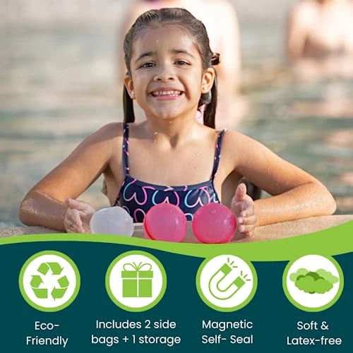 COLETA Reusable Water Balloons 6 PCS, Includes 2 Side Bags And 1 Storage Bag | Quick Fill, Self-Sealing Refillable Water Splash Ball | Pool Beach Toys, Outdoor Activities Summer Games, Magnets Sealed 5 COLETA Reusable Water Balloons 6 PCS, Includes 2 Side Bags And 1 Storage Bag | Quick Fill, Self-Sealing Refillable Water Splash Ball | Pool Beach Toys, Outdoor Activities Summer Games, Magnets Sealed - Image 3