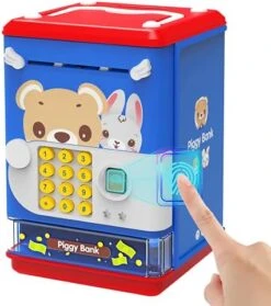 Deejoy Piggy Bank Toy Electronic Mini ATM Savings Machine With Personal Password & Fingerprint Unlocking Simulation - Music Box With Songs For Kids, Boys And Girls Age 3-8 Years (Purple) -Folkmanis Toys Shop 5131wCXir0S. AC