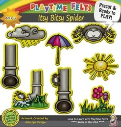 Playtime Felts Itsy Bitsy Spider Nursery Rhyme Felt Set | PRECUT & Ready To Play Felt Story Pieces For Flannel Board Teaching - Adorable Felt Characters