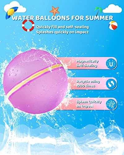 SOPPYCID Reusable Water Balloons, Magnetic Self Sealing Quick Fill Water Balloons, Latex-Free Silicone Water Balloons, No Pick UP After Water Fight Games, Summer Toys For Kids Adults (Classic-15 Pcs) 8 SOPPYCID Reusable Water Balloons, Magnetic Self Sealing Quick Fill Water Balloons, Latex-Free Silicone Water Balloons, No Pick UP After Water Fight Games, Summer Toys For Kids Adults (Classic-15 Pcs) - Image 6