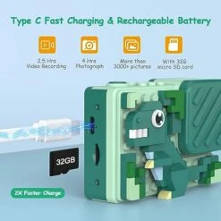 Waayu Kids Camera, 1080P HD Digital Video Selfie Camera For Boys And Girls, Christmas Birthday Toy Gifts For 3 4 5 6 7 8 Years Old, Toddler Camera With 2.4 Inch Screen-32GB SD Card-Dual Camera -Folkmanis Toys Shop 513hbTpKUaL