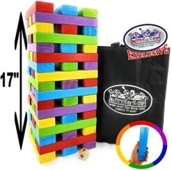 Matty's Big Mix-Up 51pc Giant Colorful Wooden Tumble Tower Deluxe Stacking Game With Storage Bag - 2 Ways To Play (Starts At 12.5" Or 17") -Folkmanis Toys Shop 513irC3IhKL