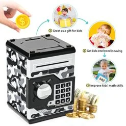 ATM Piggy Bank For Boys Girls, Vcertcpl Mini ATM Coin Bank Money Saving Box With Password, Kids Safe Money Jar For Adults With Auto Grab Bill Slot, Great Gift Toy Bank For Kids(Camouflage Gray) -Folkmanis Toys Shop 513kzqC1byL