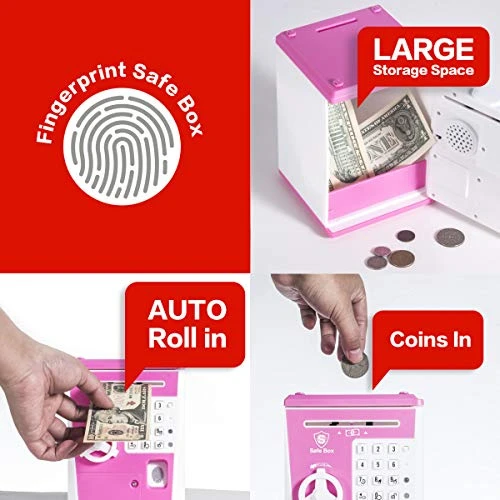 LIKE Toy Piggy Bank Safe Box Fingerprint ATM Bank ATM Machine Money Coin Savings Bank For Kids Pink 3 LIKE Toy Piggy Bank Safe Box Fingerprint ATM Bank ATM Machine Money Coin Savings Bank For Kids Pink