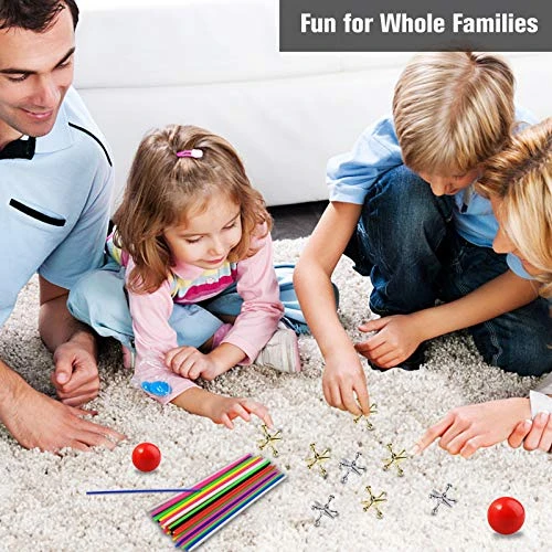 ZeeDix 90pcs Pick Up Sticks With 3 Sets Retro Metal Jacks Kit- Include 3 Pieces Red Rubber Balls And 30 Pieces Gold And Silver Metal Jacks, Classic Fun Game Gift Of Jacks For Kids Adults Family 8 ZeeDix 90pcs Pick Up Sticks With 3 Sets Retro Metal Jacks Kit- Include 3 Pieces Red Rubber Balls And 30 Pieces Gold And Silver Metal Jacks, Classic Fun Game Gift Of Jacks For Kids Adults Family - Image 6