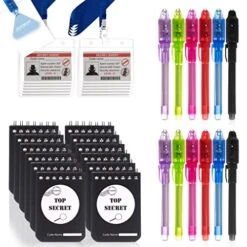 JOYRANGE 12-Pack Party Favors For Kids - Invisible Ink Pens (12) Top Secret Notepads (12) Secret Agent ID Card Holder (12) Great Idea For Party Favors And Games, Grab Bags, Birthday Party Favors