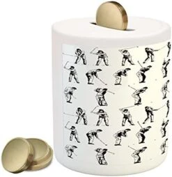 Ambesonne Baseball Piggy Bank, Baseball Background With Dots And Grunge Dark Lettering Batting Team Game, Ceramic Coin Bank Money Box For Cash Saving, 3.6" X 3.2", Black Yellow -Folkmanis Toys Shop 51459kFcSAL. AC