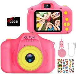 CL FUN Kids Camera, Video Camera For Kids Girls/Boys Age 3-12, HD Digital Camera For Toddler, Portable Kids Selfie Toy Camera With 32GB SD Card, Christmas Birthday Festival Gifts For Kids (Pink) -Folkmanis Toys Shop 5146PvddhAL. AC