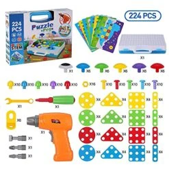 Kids Tool Set, STEM Engineering Toys With Electric Drill Puzzle And Button Art Kit, DIY Construction And Creative Pegboard Games For Preschool Boys & Girls Of 4-8 Year Old, 224 Pcs 9 Kids Tool Set, STEM Engineering Toys With Electric Drill Puzzle And Button Art Kit, DIY Construction And Creative Pegboard Games For Preschool Boys & Girls Of 4-8 Year Old, 224 Pcs -Folkmanis Toys Shop 514IpxE4eDS