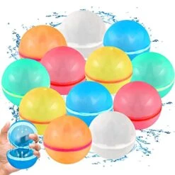 SCUATANBE 12PCS Reusable Magnetic Water Balloons, Self-Sealing Quick Fill Water Bomb Toys For Kids Age 4-8, Refillable Water Splash Balls For Summer Party Pool Outdoor Toys For Kids Ages 8-12