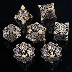 Cttasty DND Dice Set Hollow Metal Dice Set Handmade 7pcs Polyhedral Dice Set DND RPG MTG Role Playing Game Dice Set D&D Dice With Gift Case For DND Dungeons And Dragon (Green Gold) -Folkmanis Toys Shop 514N7Knh4BL. AC