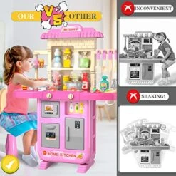 Kids Kitchen Playset For Toddlers Girls, Toy Sets Pretend Play Food Toy With Chair For Kids Ages 3-8, Kitchen Accessories Set With Light Sound Spray -Folkmanis Toys Shop 514VwzazKuL