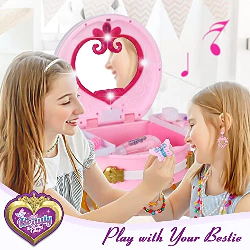Portable Princess Vanity With Magic Mirror, Kids Makeup Vanity & Styling Tools, Lights And Sounds, Girls Toys Gifts For 3-12 Year Old Kids Toddler Birthday Gift 8 Portable Princess Vanity With Magic Mirror, Kids Makeup Vanity & Styling Tools, Lights And Sounds, Girls Toys Gifts For 3-12 Year Old Kids Toddler Birthday Gift - Image 6