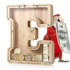 UBeesize Large Piggy Banks Twenty-Six English Alphabet Letter For Boys Girls, Wooden Personalized Bills And Coins Bank Money Box,DIY Name Birthday Gift,Bedroom Living Room Decoration(E)